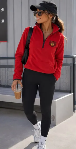 NHL Blackhawks Red Half Zip Sweatshirt Women Small thumbnail 1