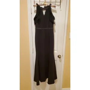 Sexy SLNY Black Mermaid Evening Dresses Cold Shoulder Sz 8 Prom Party Dresses thumbnail 4