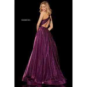 Sherri Hill 52958 Dark Purple Satin Shimmer Ball Gown Open Back Size‎ 4 NWT thumbnail 2