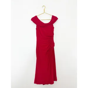 Ieena Mac Duggal Ruched Red Off-The-Shoulder Midi Dress Size 6 Cocktail Wedding thumbnail 4