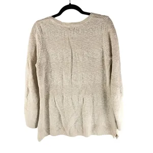 LL Bean Womens Sweater Cotton Chunky Ribbed Knit Scoop Neck Ivory L thumbnail 2