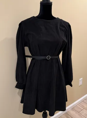 Midi dress fit and flare dress long sleeve A-line mini dress corduroy crew neck thumbnail 1