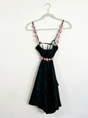 NWT For Love And Lemons Millie Slip Dress XXS Black Pink Rose Floral thumbnail 6