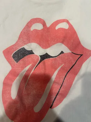 The Rolling Stones Band Tee Shirt White Ribbed Cropped Intentionally Faded Small thumbnail 2