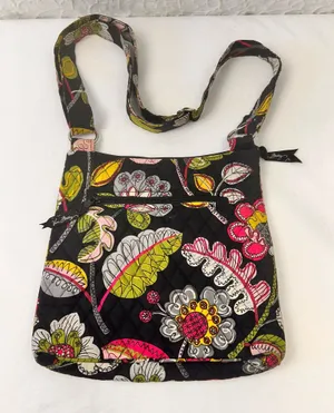 Vera Bradley Crossbody Women's Bag Black Purse Floral Quilted Moon Bloom Handbag thumbnail 1