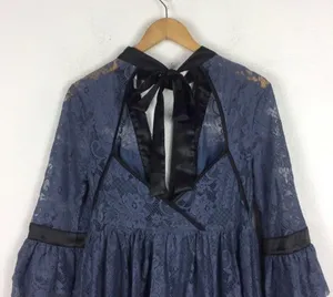 NWT Free People Gilded Lace Victorian Dusty Blue Bow Tunic Mini Dress Small thumbnail 13