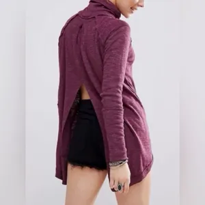 Free People We the Free Oversized Split Back Turtleneck Sweater Tunic Top‎ Plum thumbnail 6
