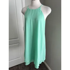 Pink Rose| Mint Green Halter Neck Sleeveless Casual Dress Flowy Layered‎ Hem S thumbnail 4