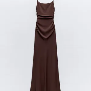 NWT Zara brown open-back maxi dress with back ruching size large thumbnail 14