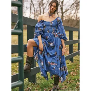 Free People Bohemian Witchy Fairy Morning Glory Maxi Dress Bluebell Size Large thumbnail 2