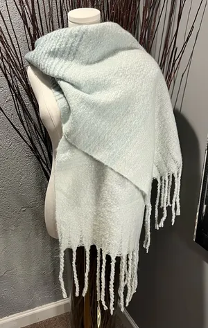 🌺Mer Sea Plush Green And White Oversized Shawl Scarf 🌺 thumbnail 1
