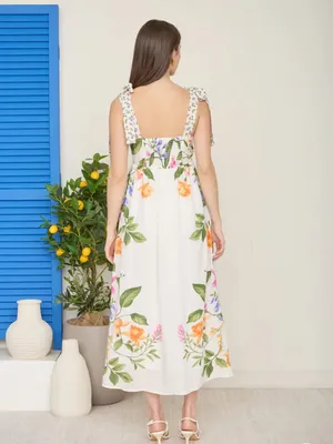 NWT Blu Pepper Off White Floral Tie Strap Empire Waist Midi Dress – Large thumbnail 3