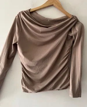 Abercrombie & Fitch Brown Asymmetrical Ruched Long Sleeve‎ Top A&F Modal Blend thumbnail 1