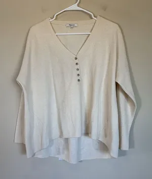 Madewell Women's Asherton Waffle Henley Sweater Wool Blend High Low‎ Size XL thumbnail 1