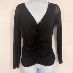 Vtg Y2K Hanky Pany Mesh Ruched Womens Top Sz L Whimsigoth Dark Coquette Sheer thumbnail 5