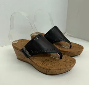Vionic Sandals Atlantic Anitra Wedge Thong Padded Comfort Travel Beach Black thumbnail 1