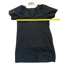 Madewell Dress Black V-Neck Puff Sleeve Mini Shirt dress size medium thumbnail 5