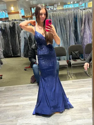 Sherri Hill Prom Dress Blue Navy Backless Sparkly thumbnail 4