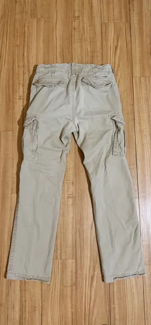 Hollister Men's Cargo Pants Beige Cotton Canvas Button Regular Fit Straight Leg thumbnail 6