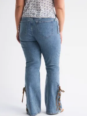 Abercrombie Curve Love Mid Rise Bootcut Vegan Suede Lace Jean 31 Short thumbnail 2