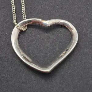 Vintage Sterling Silver Chain and Open Heart Pendant Necklace 18" Valentine Gift thumbnail 8