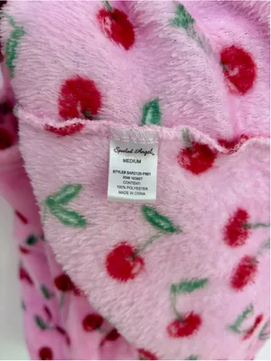 Women's Spoiled Angel Cherry Print Robe, Size M, Pink and Red thumbnail 3