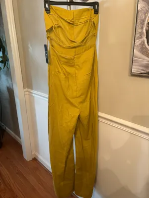 Lulu's Mustard Yellow Spaghetti-Strap Wide-Leg Jumpsuit thumbnail 6