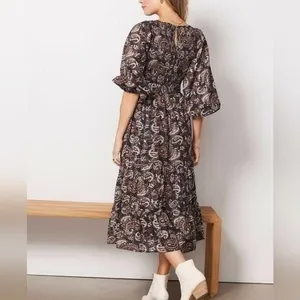 Cleobella Carly Paisley Dress Smocked Pockets XL Avalon Black thumbnail 4