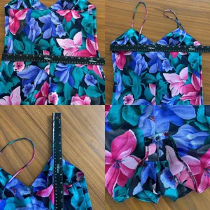 80s Vintage Cacique Lingerie Bold Floral Slip Dress Romper Sleepwear Glam Small thumbnail 7