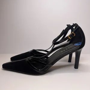 Vintage Y2K Lauren Ralph Lauren Winona Heels 7.5B Black T Strap Pointed Toe thumbnail 7