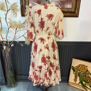 Fate Floral Ruffle Shoulder Puff Sleeve Tiered Midi Dress Size M 🧡🍄 thumbnail 6