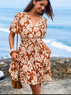 Cupshe • Mini Dress • Always & Forever • Floral Print • Orange • Small thumbnail 6