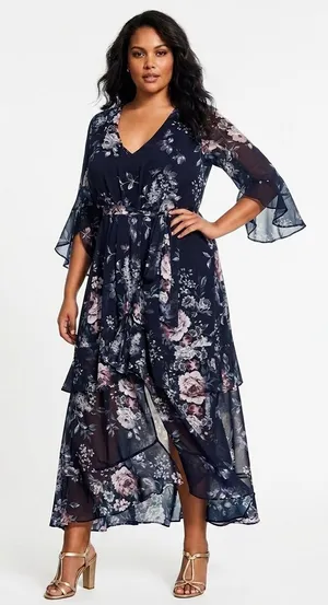 City Chic NWT Mysterious Navy Ruffle V-Neck Floral Flowy Maxi Dress Size 18 thumbnail 1