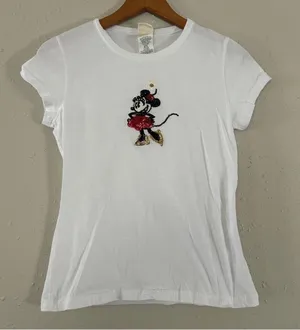 🦋 Disney White Minnie Mouse Sequin Short Sleeve T-Shirt Youth Large Size Medium thumbnail 1