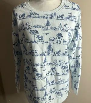 Vintage lands end Blue and White Scenic Print Sweatshirt size large thumbnail 1