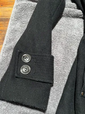 Kenneth Cole Black Belted Double Breasted Fitted Wool Coat Jacket thumbnail 6
