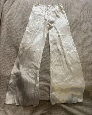 6 cream silky zip up trouser pants White thumbnail 1