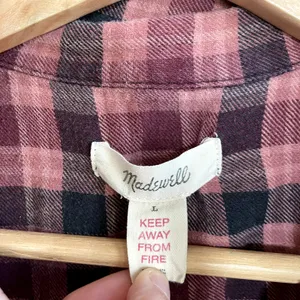 Madewell checkered button‎ down flannel long sleeved shirt women's L 100% cotton thumbnail 3