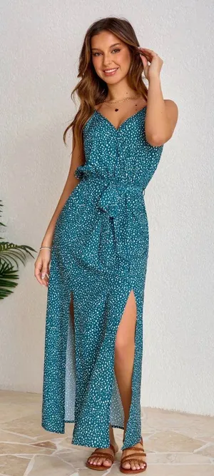 NWT Cupshe Green V-Neck Split Maxi Dress - Size: Large thumbnail 1
