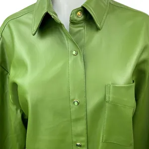 WeWoreWhat Women's Green Faux Leather Vegan Shacket Jacket Shirt Top Size M thumbnail 7