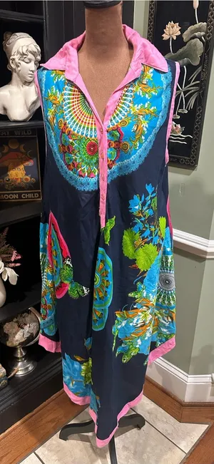 Jackpots Tropical Butterfly Boho Collared Tunic Dress – One Size thumbnail 1