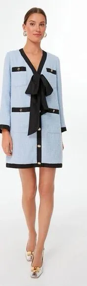 Pomander Place Light Blue Tweed Dress with Black Trim thumbnail 1