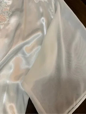 Vintage ValMode Women's Cream Lace-Trim Satin Robe - Elegant Long Sleepwear M thumbnail 7