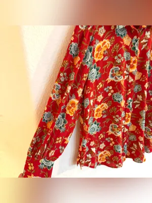 Loft Womens Shirt Blouse Red Floral Button Up Long Sleeve Size Medium thumbnail 5