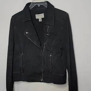 Anthropologie Marrakech black moto motorcycle side zip and snap closure jacket M thumbnail 3