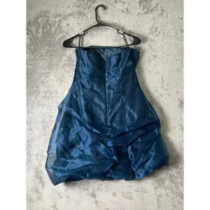 Jessica McClintock Gunne Sax Blue Strapless Rosette Bubble Hem Party Dress New thumbnail 3