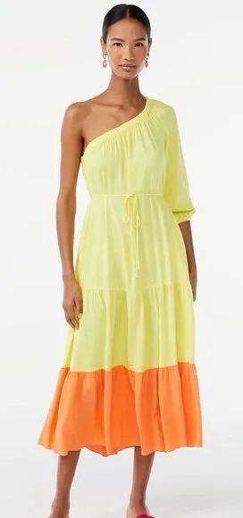 Scoop NYC Mason‎ one shoulder color block midi dress orange yellow size medium thumbnail 1