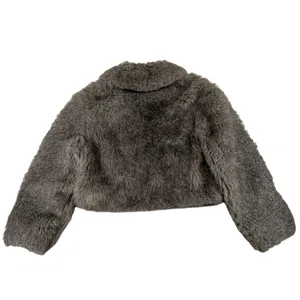 Vintage Brown Faux Fur Cropped Jacket Zip Up Collared Coat Womens Small 60s 70s thumbnail 2