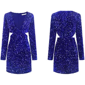 NWT R.Vivimos Blue‎ Sequin Velvet Cutout Mini Bodycon Dress Small thumbnail 4
