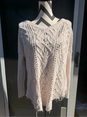 Free People Cross My Heart Distressed Knit Crochet‎ Sweater Jumper Cream Small thumbnail 5